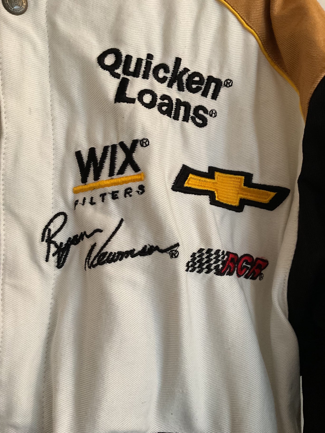 Vintage Cat NASCAR, Jacket, JH Design voll bestickt, seltene Sprint Cup Ära. Weißer CAT-Look. In ungewöhnlich gutem Zustand, Sammlerstück und Statement-Piece.