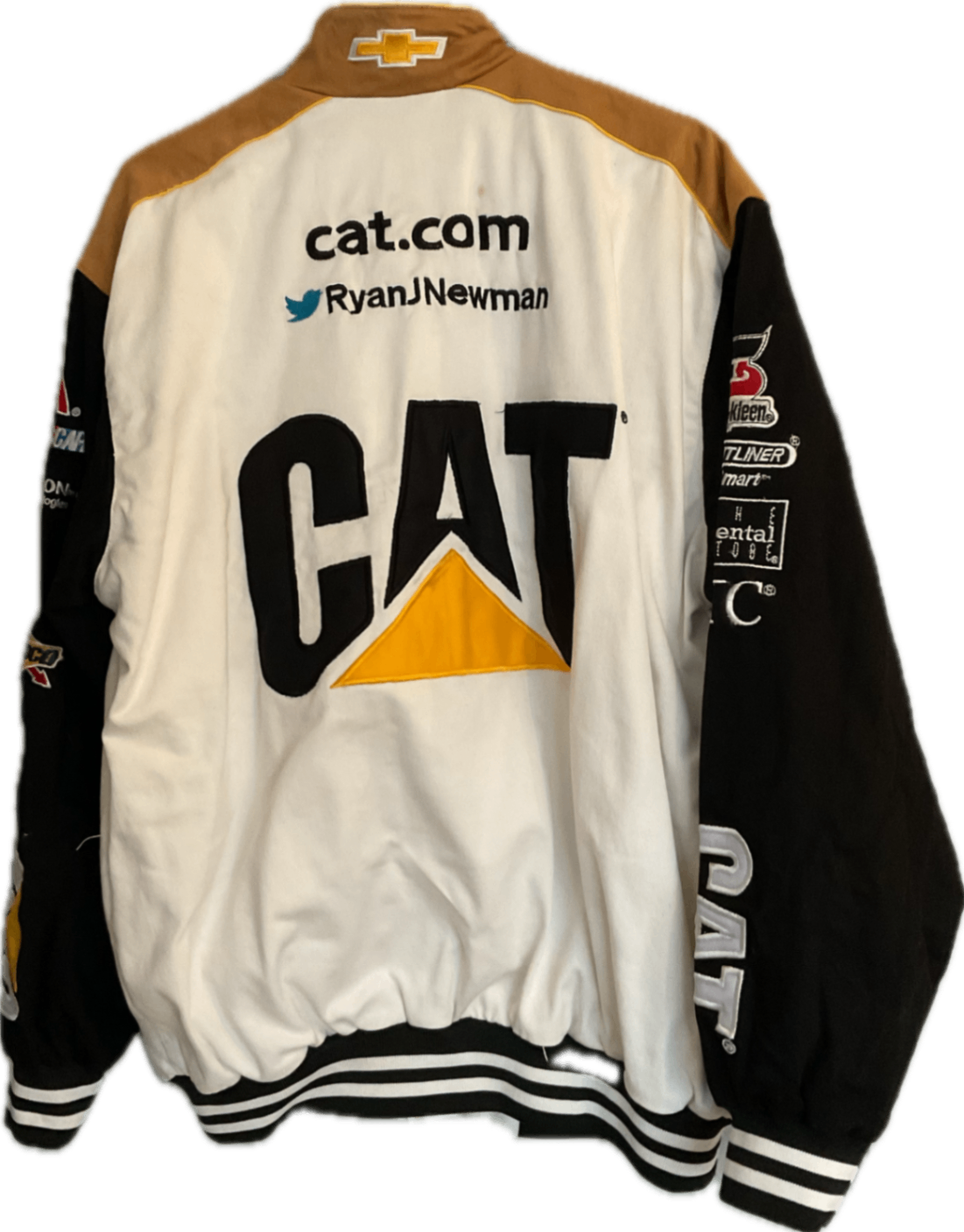 Vintage Cat NASCAR, Jacket, JH Design voll bestickt, seltene Sprint Cup Ära. Weißer CAT-Look. In ungewöhnlich gutem Zustand, Sammlerstück und Statement-Piece.