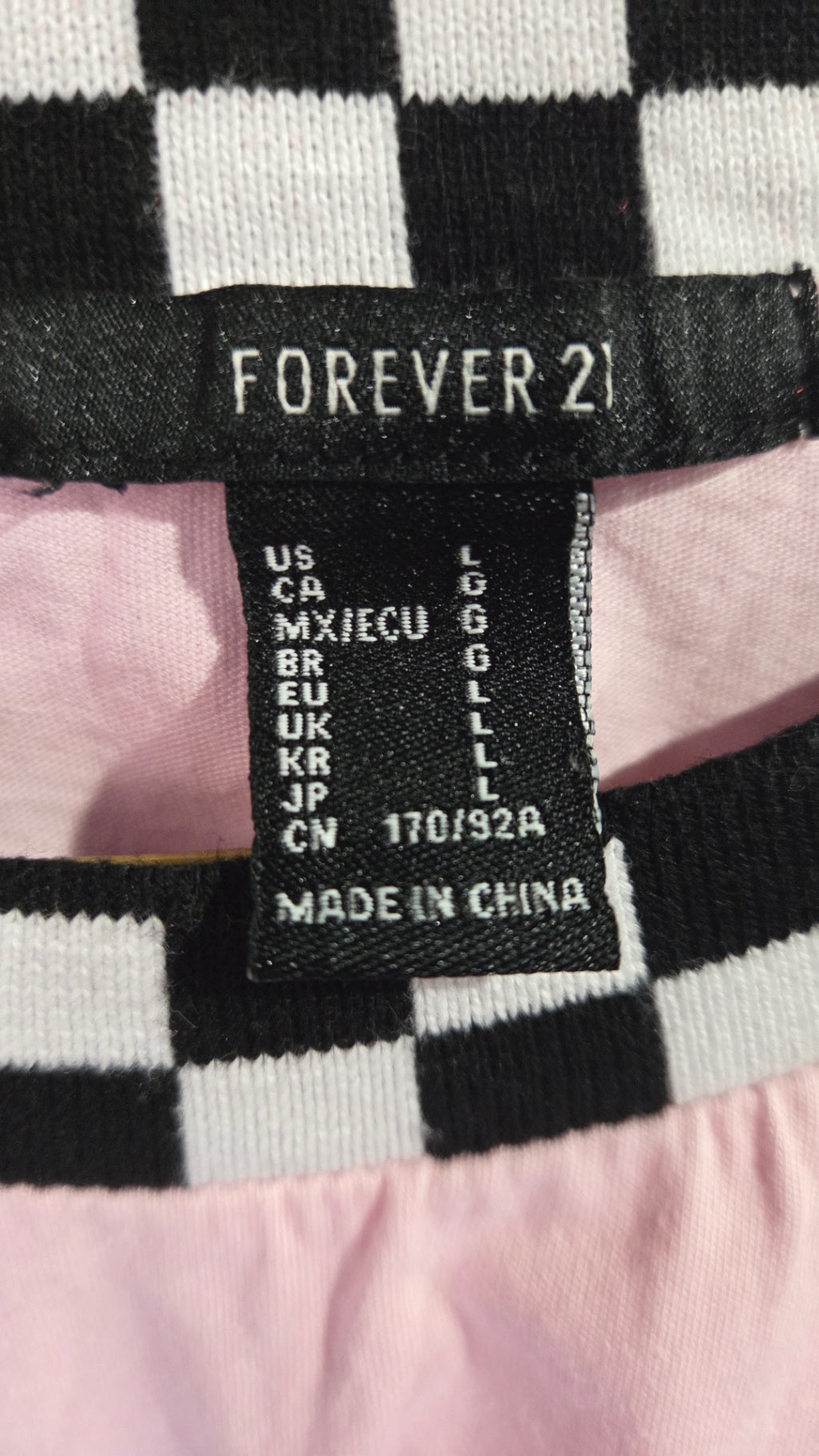 Y2K Forever 21 Sweatshirt crop L Hellrosa mit Schachmuster Akzenten