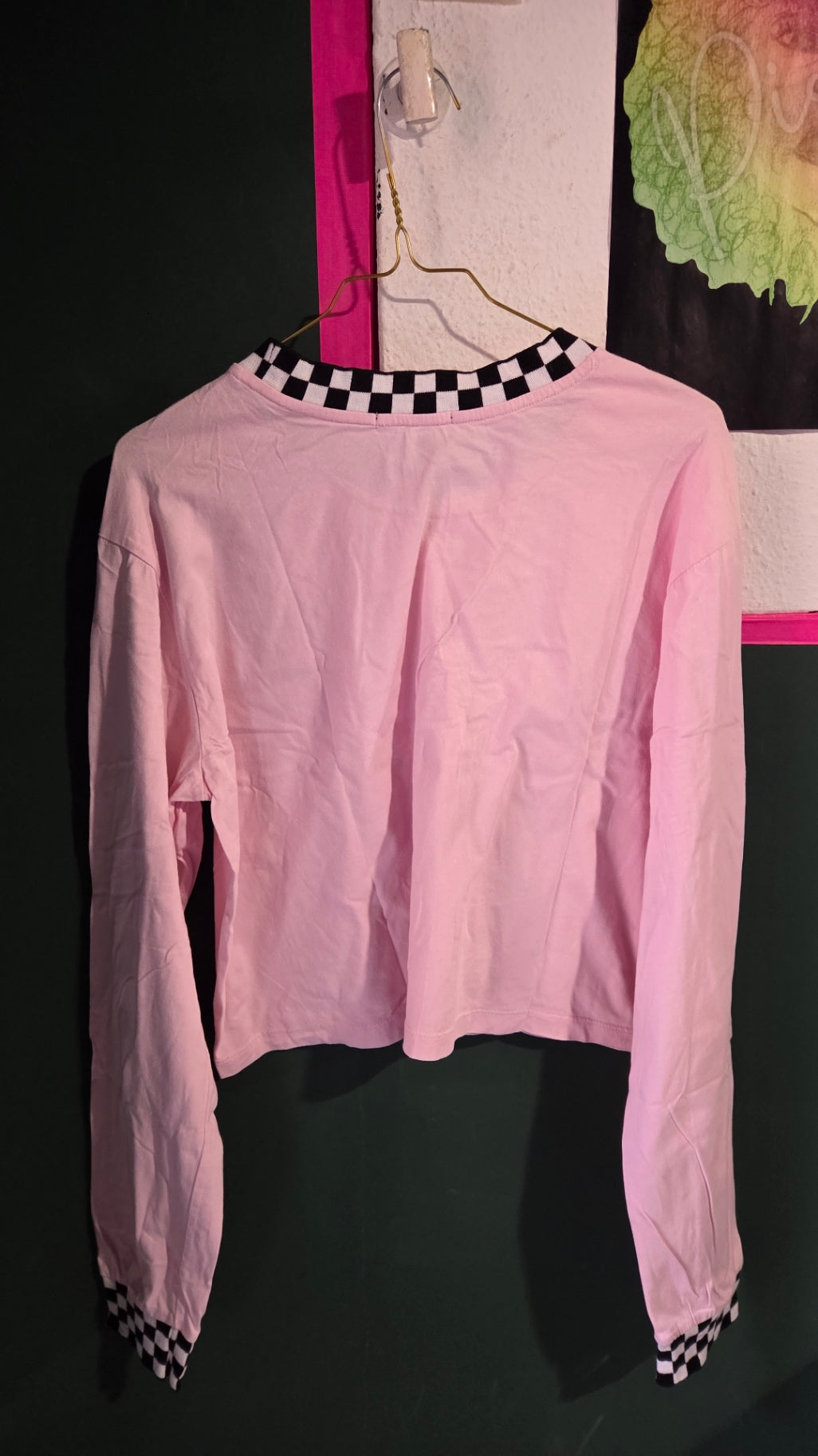 Y2K Forever 21 Sweatshirt crop L Hellrosa mit Schachmuster Akzenten