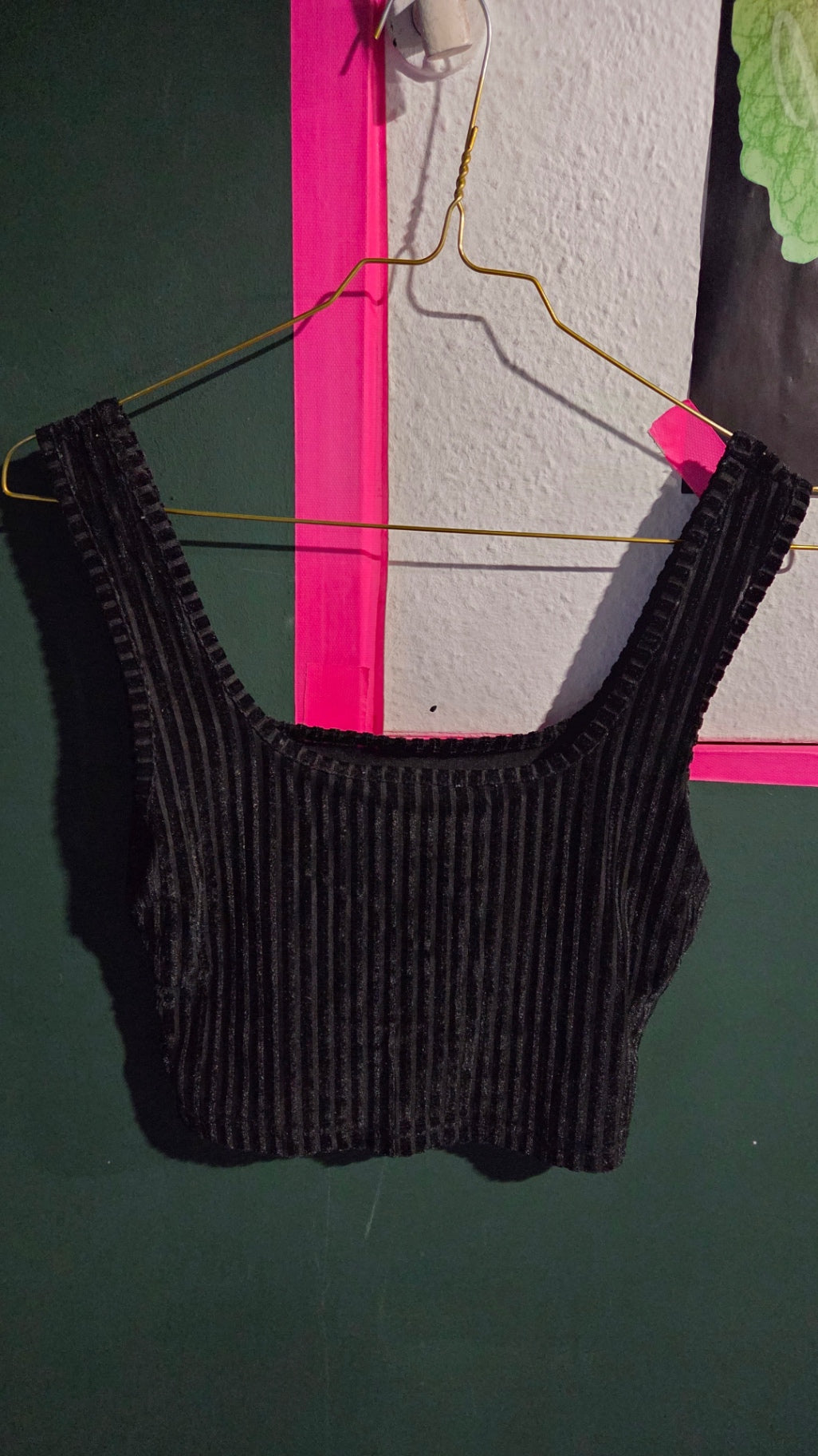 Y2K Top S Schwarz Rippstoff 