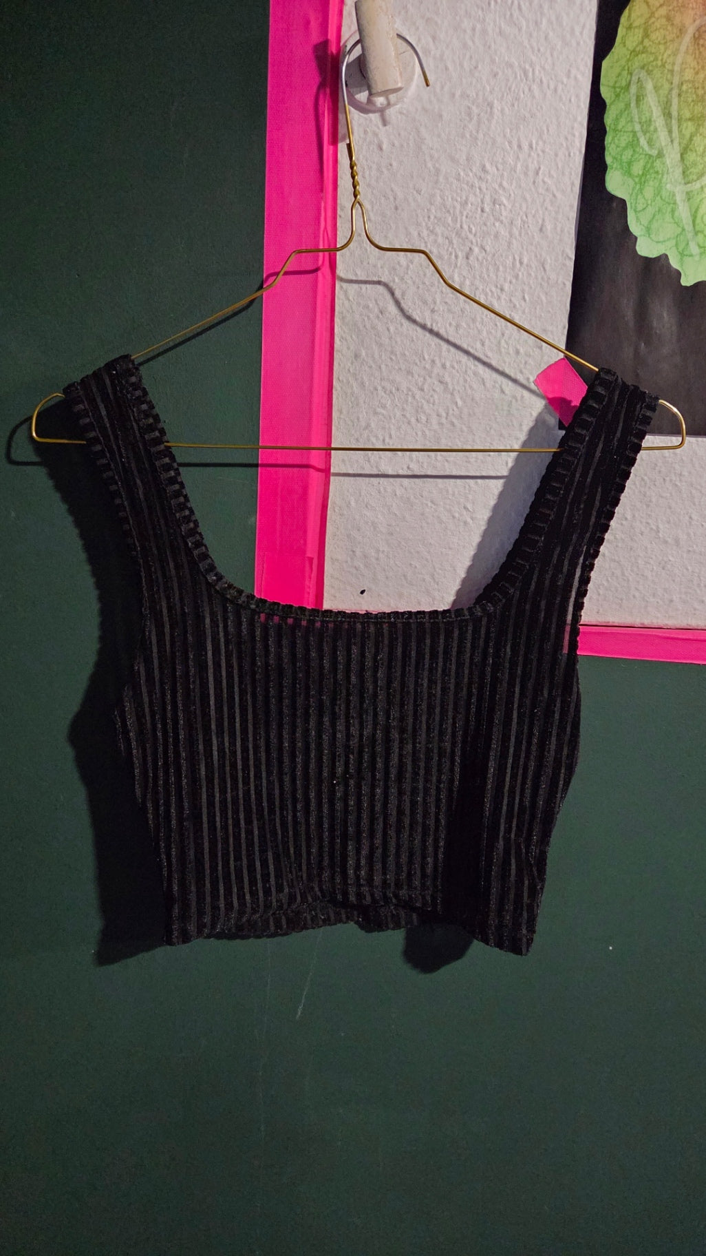 Y2K Top S Schwarz Rippstoff 