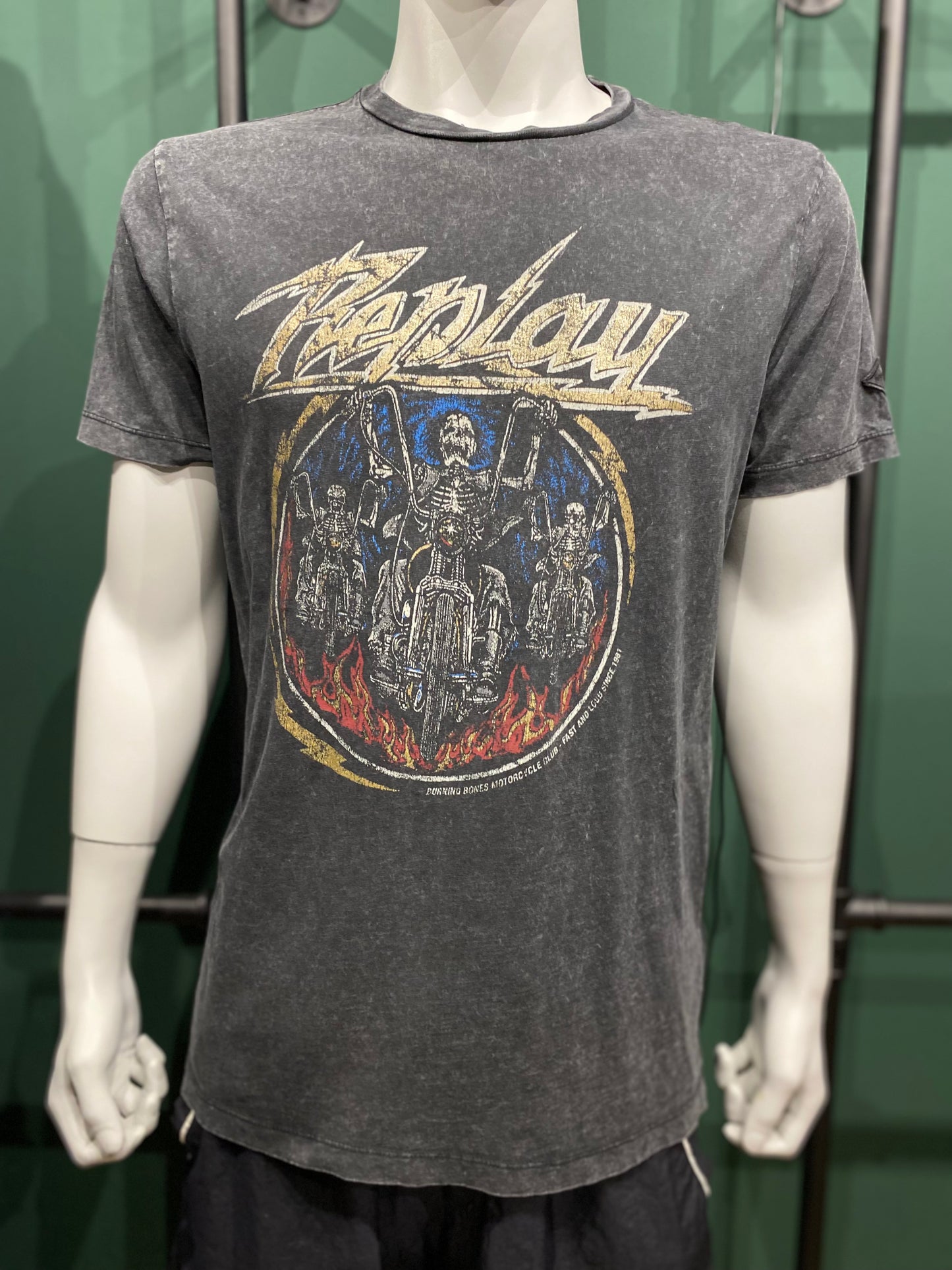 Vintage Replay Burning Bones Motorcycle Club Design