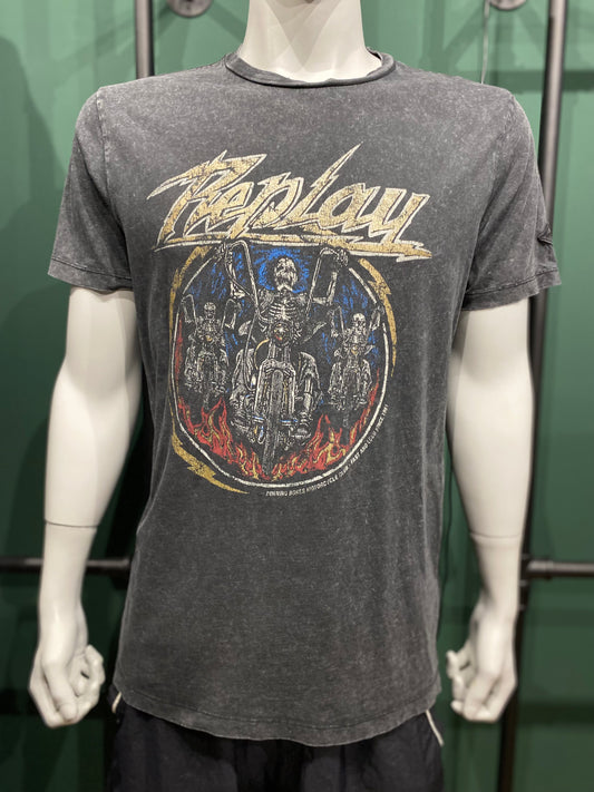 Vintage Replay Burning Bones Motorcycle Club Design