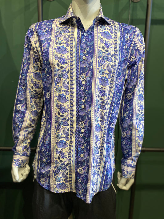 Vintage Escarapela Hemd Langärmlig L Blau, Weiß