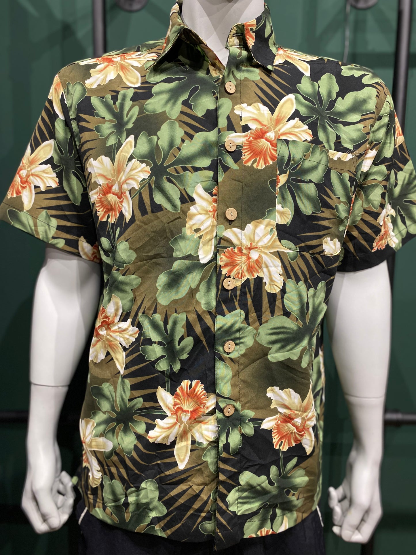 Vintage Lowes Hemd S Grün mit Blumenmuster