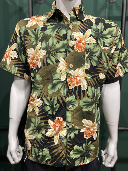 Vintage Lowes Hemd S Grün mit Blumenmuster