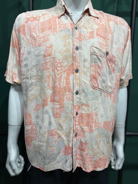Vintage Gaus Hemd L Gelb mit Orangem Muster